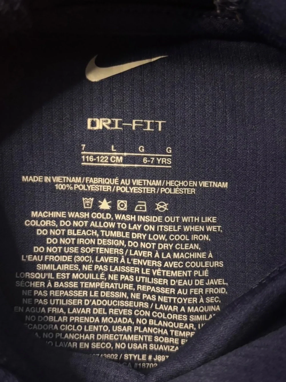 Nike Boys Size 7 Navy Blue Dri-FIT Just Do It Sleeve Pullover Hoodie
